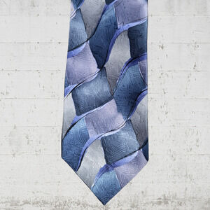 1990s Vintage J Garcia Blue Geometric Virtual Reality Abstract Silk Tie 4 x 61